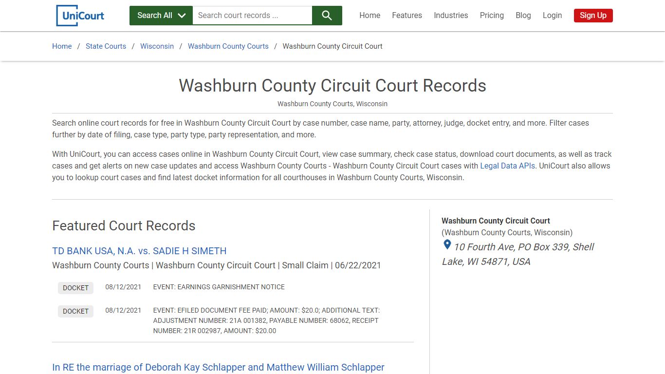 Washburn County Circuit Court Records | Washburn | UniCourt