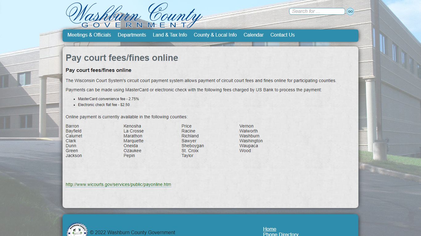 Pay court fees/fines online - co.washburn.wi.us